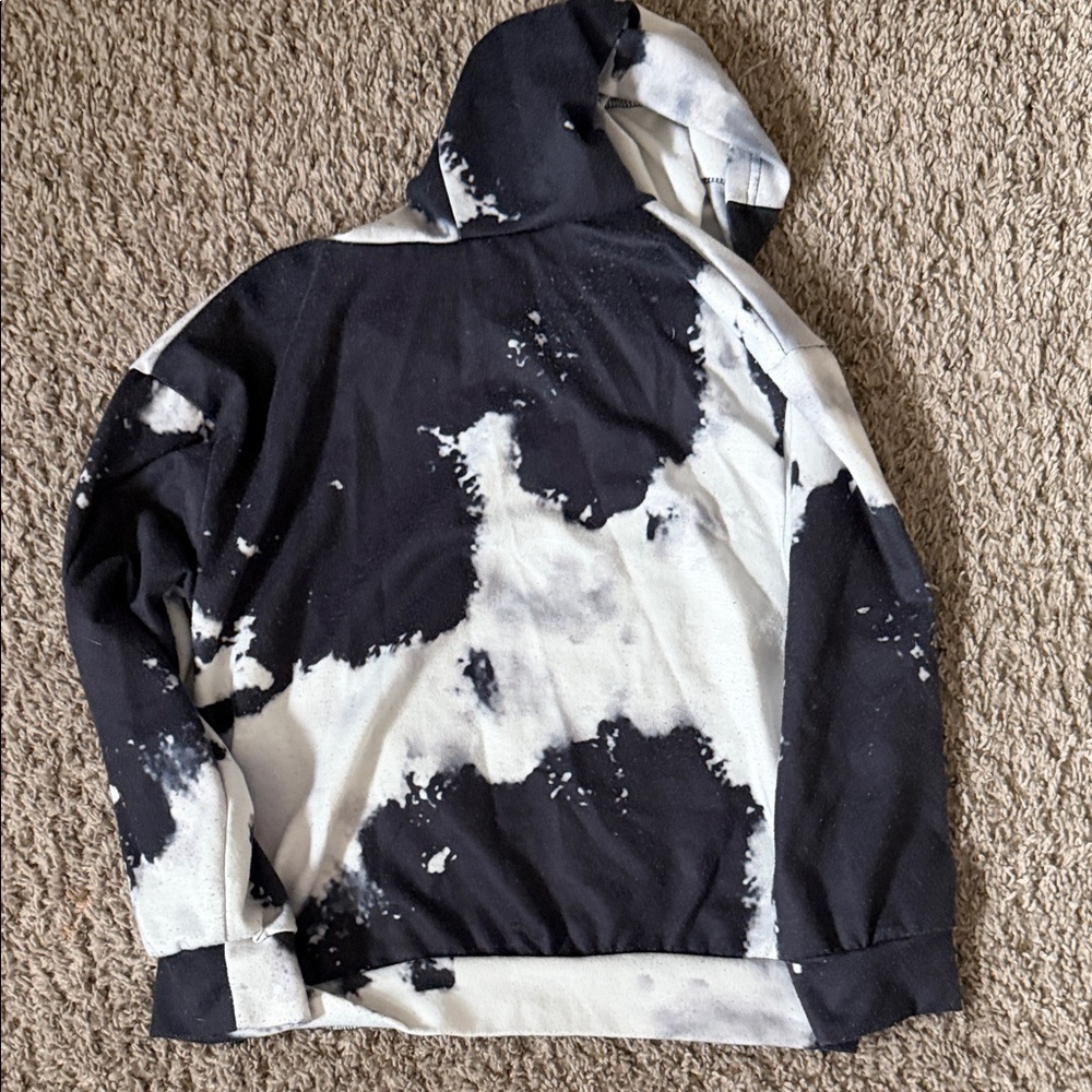 Kids Black and White tie dye splash Graphic Hoodie - Picture 5 of 5